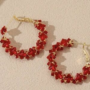 NEW Elegant Red and Gold Hoop Earrings. Christmas Earrings. Holiday Gift (A2-64)